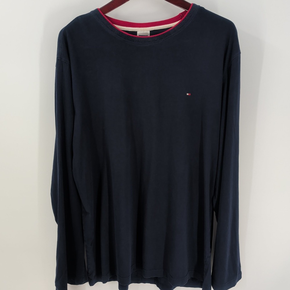 Tommy Hilfiger Long Sleeve Crew‎ Neck Modern Classic T-Shirt Navy Blue Size XL